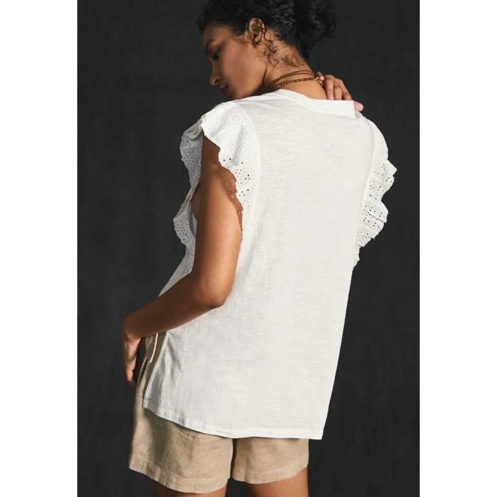 NWT Anthropologie Pilcro Ruffle-Sleeved Tunic White s - Picture 2 of 11